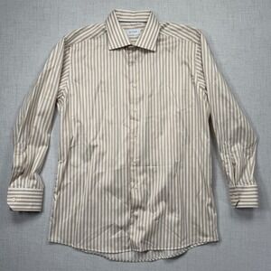ETON Dress Shirt Slim Fit Beige White Striped Cotton Button Front Workwear 17